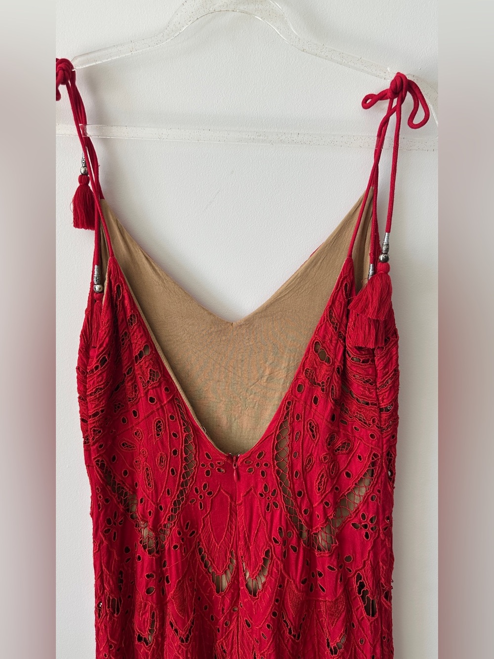 Free People Red Crochet Tie-Shoulder Tank - Picture 5 of 12